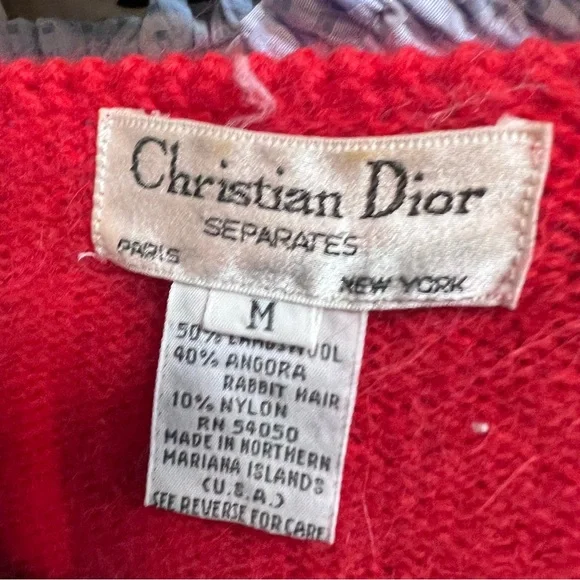 VINTAGE CHRISTIAN DIOR SEPARATES Beaded Red Lambswool Angora Sweater Blend, M - Picture 10 of 10